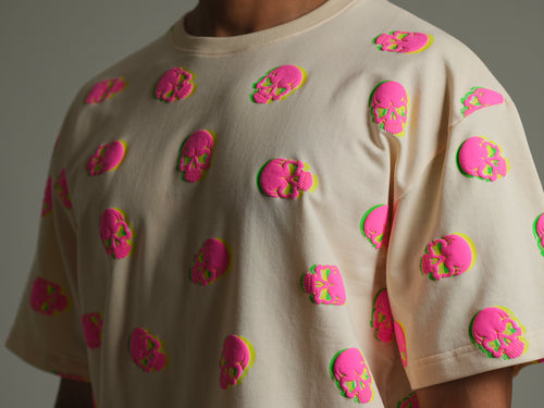 Neon Skull Illusion Puff Oversized Tee - Tactlifestyle 