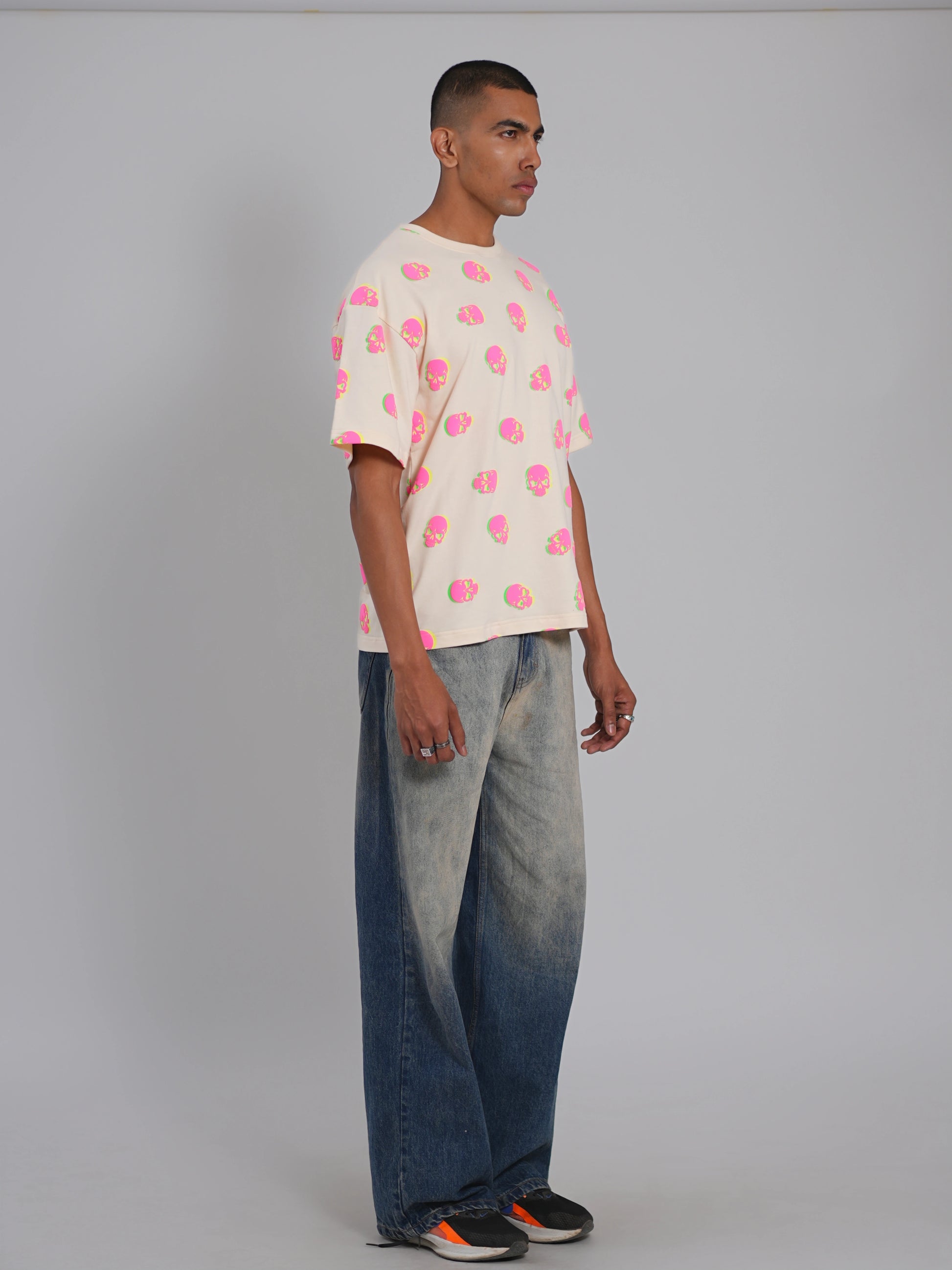 Neon Skull Illusion Puff Oversized Tee - Tactlifestyle 