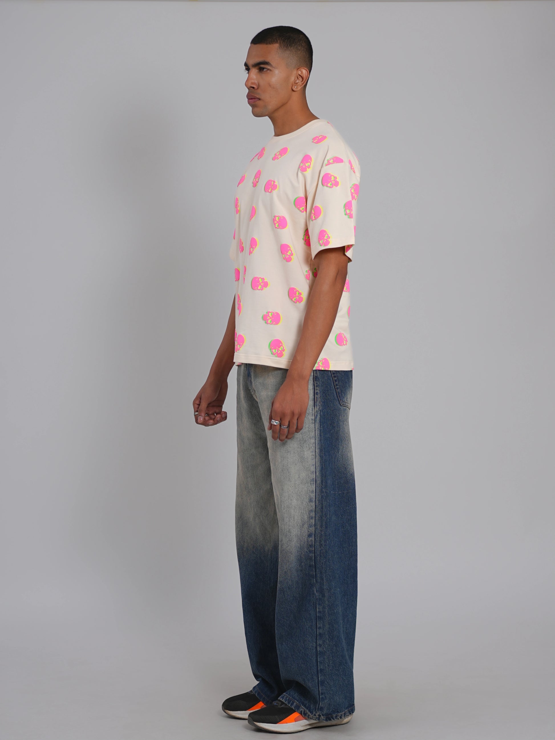 Neon Skull Illusion Puff Oversized Tee - Tactlifestyle 