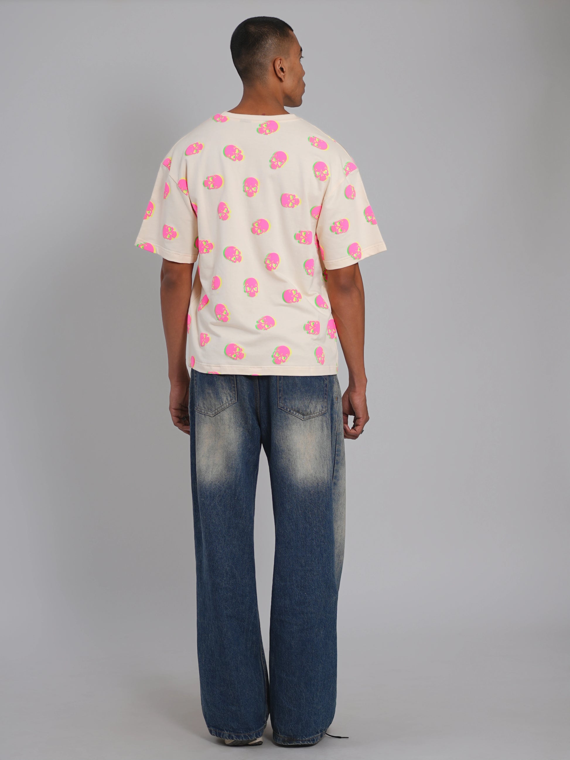 Neon Skull Illusion Puff Oversized Tee - Tactlifestyle 