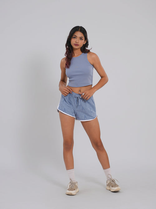 Ribbed Top & Signature Shorts Co-Ord Set – Shadow Blue - Tactlifestyle 