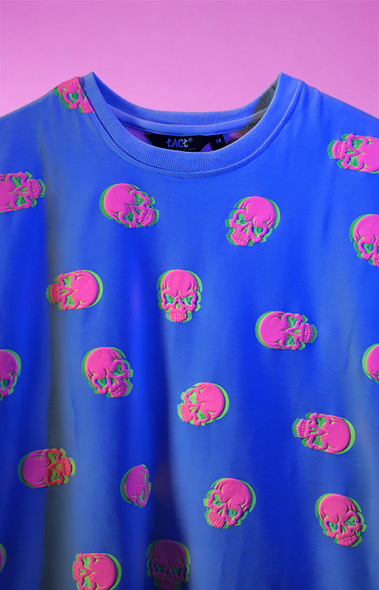 Neon Skull Illusion Puff Oversized Tee