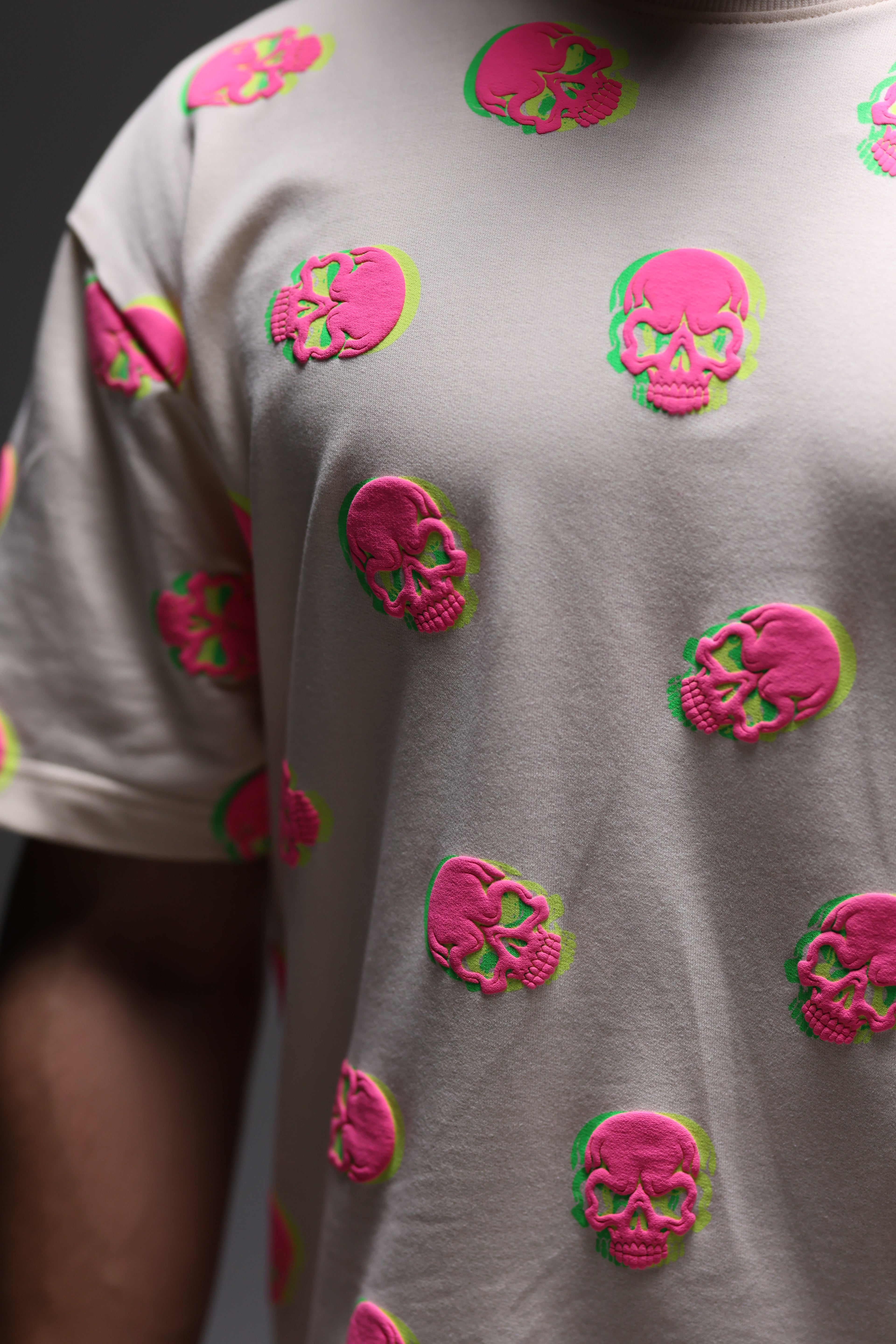 Neon Skull Illusion Puff Oversized Tee